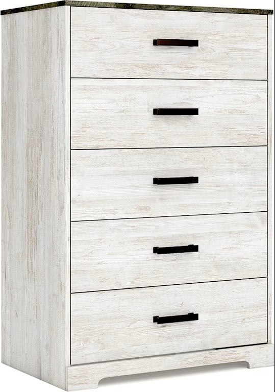 Shawburn 5 Drawers Chest in Whitewash/Charcoal Gry